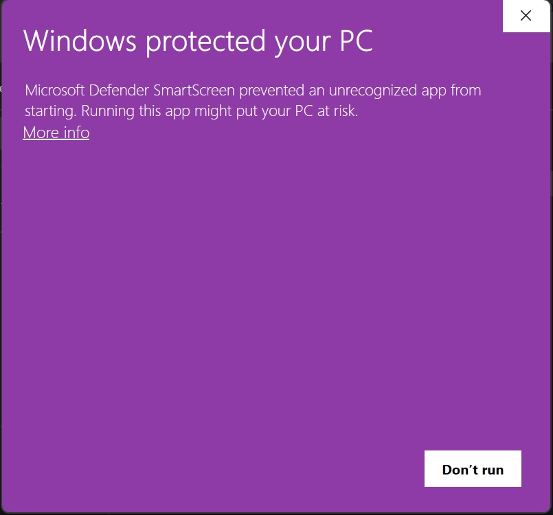 Microsoft Defender SmartScreen warning 1
